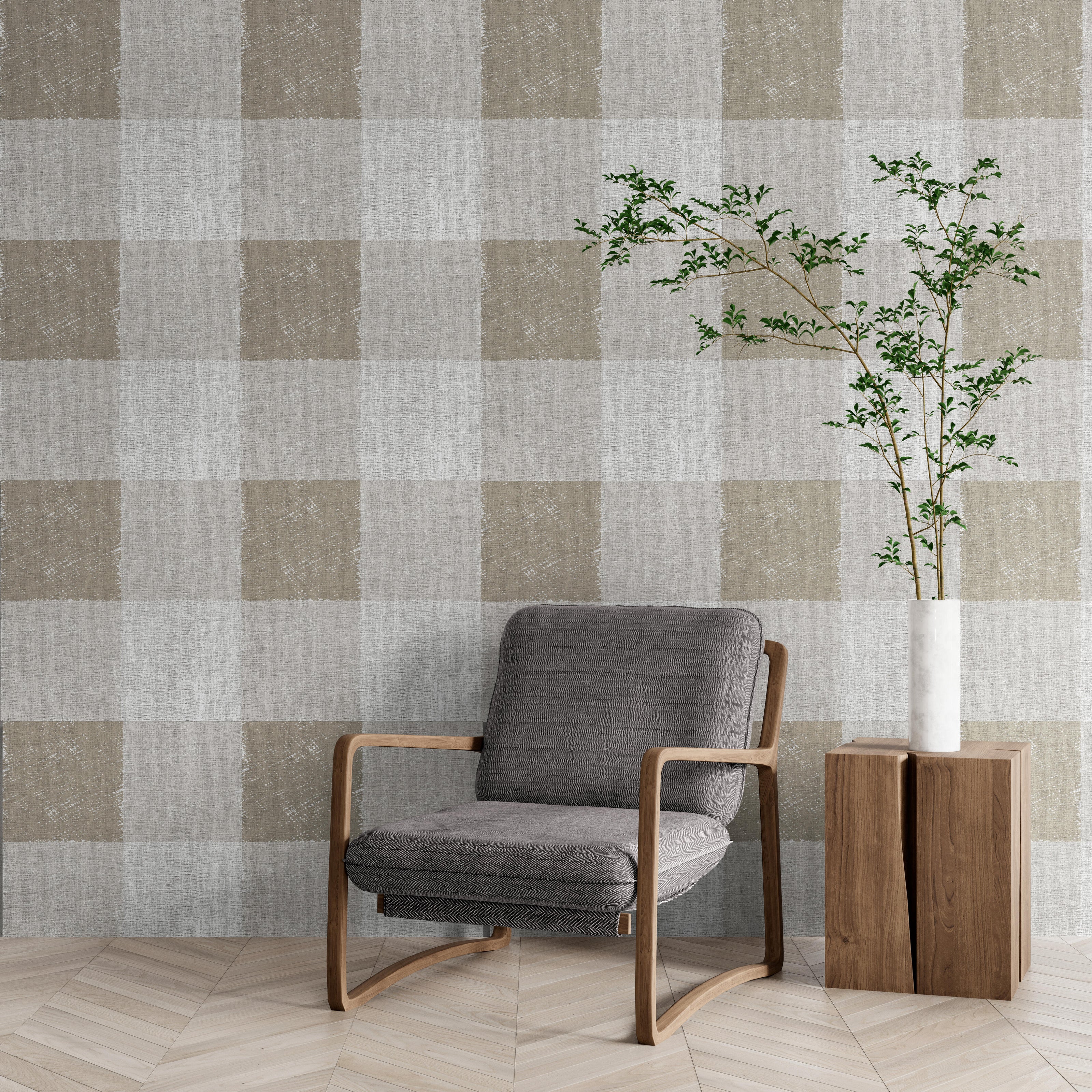 GW6071 Buffalo Plaid Peel and Stick Wallpaper Roll 19 inch wide x 18 feet long Brown Tan Gray