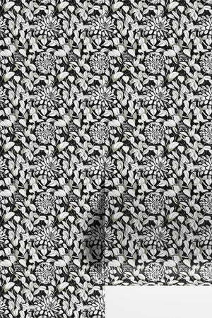 GDSL5001 Dahlias Premium Peel and Stick Wallpaper Panel 26 inch Wide in Black White Muted Green