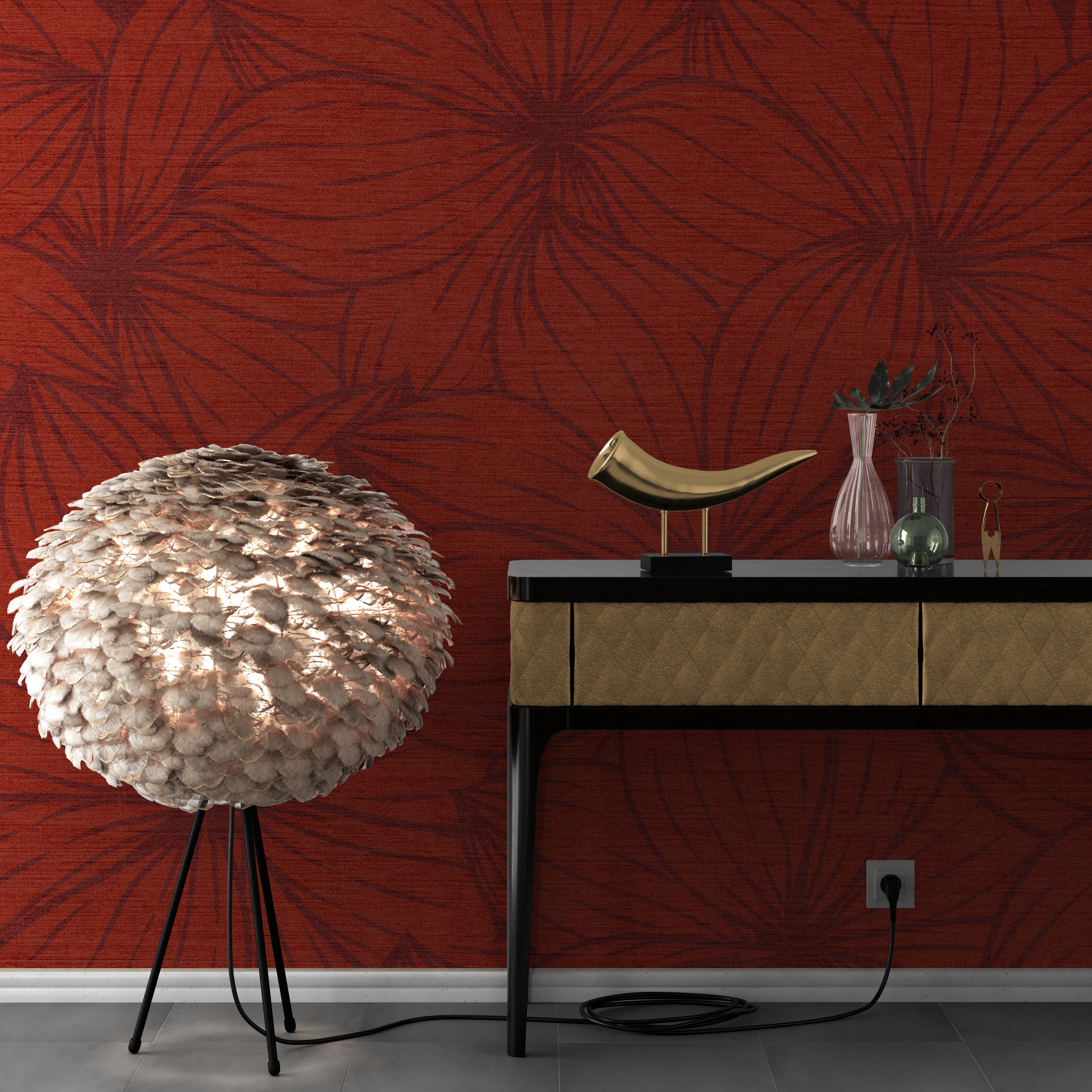 GE5003 Plumeria Grace & Gardenia Endless Mural Brick Red