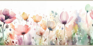 GB5030 Fanciful Florals Peel and Stick Wallpaper Border 10in or 8in Height x 15ft Long Red Cream Tan Orange