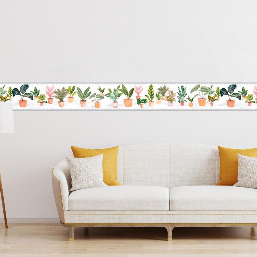 GB5040 Potted Plants Peel and Stick Wallpaper Border 10in or 8in Height x 15ft Long Light Dark Gray
