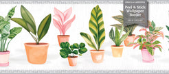 GB5040 Potted Plants Peel and Stick Wallpaper Border 10in or 8in Height x 15ft Long Light Dark Gray