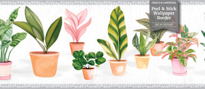 GB5040 Potted Plants Peel and Stick Wallpaper Border 10in or 8in Height x 15ft Long Light Dark Gray