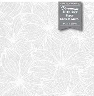 GE5001 Plumeria Grace & Gardenia Endless Mural White Gray