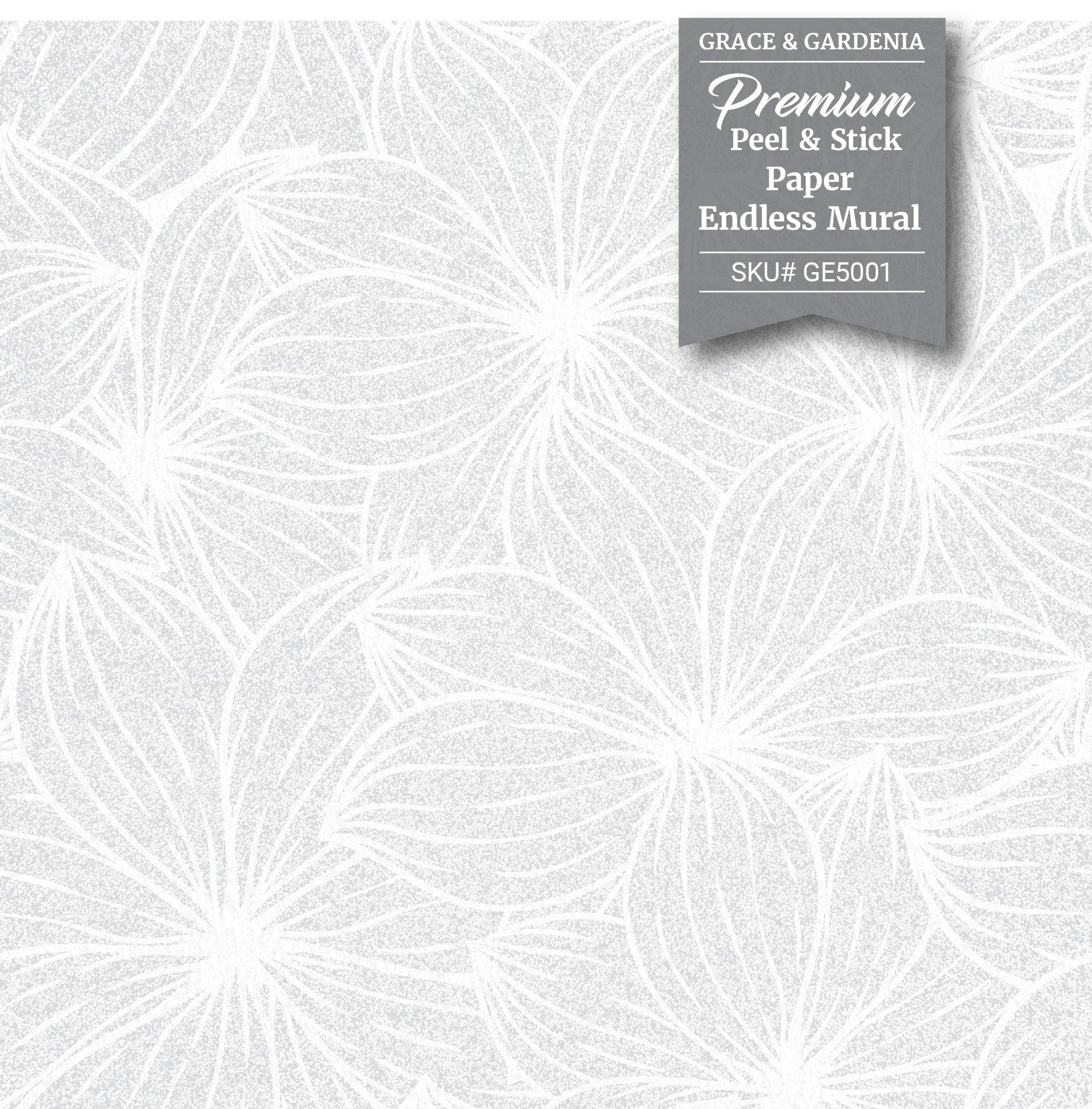 GE5001 Plumeria Grace & Gardenia Endless Mural White Gray
