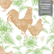 GW4014 French Farmhouse Chickens & Sunflowers Peel and Stick Wallpaper Roll 19 inch Wide x 18 ft. Long Black White