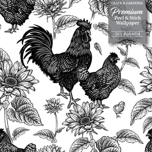 GW4012 French Farmhouse Chickens & Sunflowers Toile Peel and Stick Wallpaper Roll 19 inch Wide x 18 ft. Long, Rust