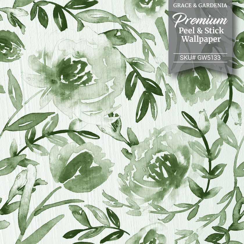 GW5131 Grace & Gardenia Watercolor Floral on Paper Peel and Stick Wallpaper Roll 19 inch Wide x 18 ft. Long, Blue