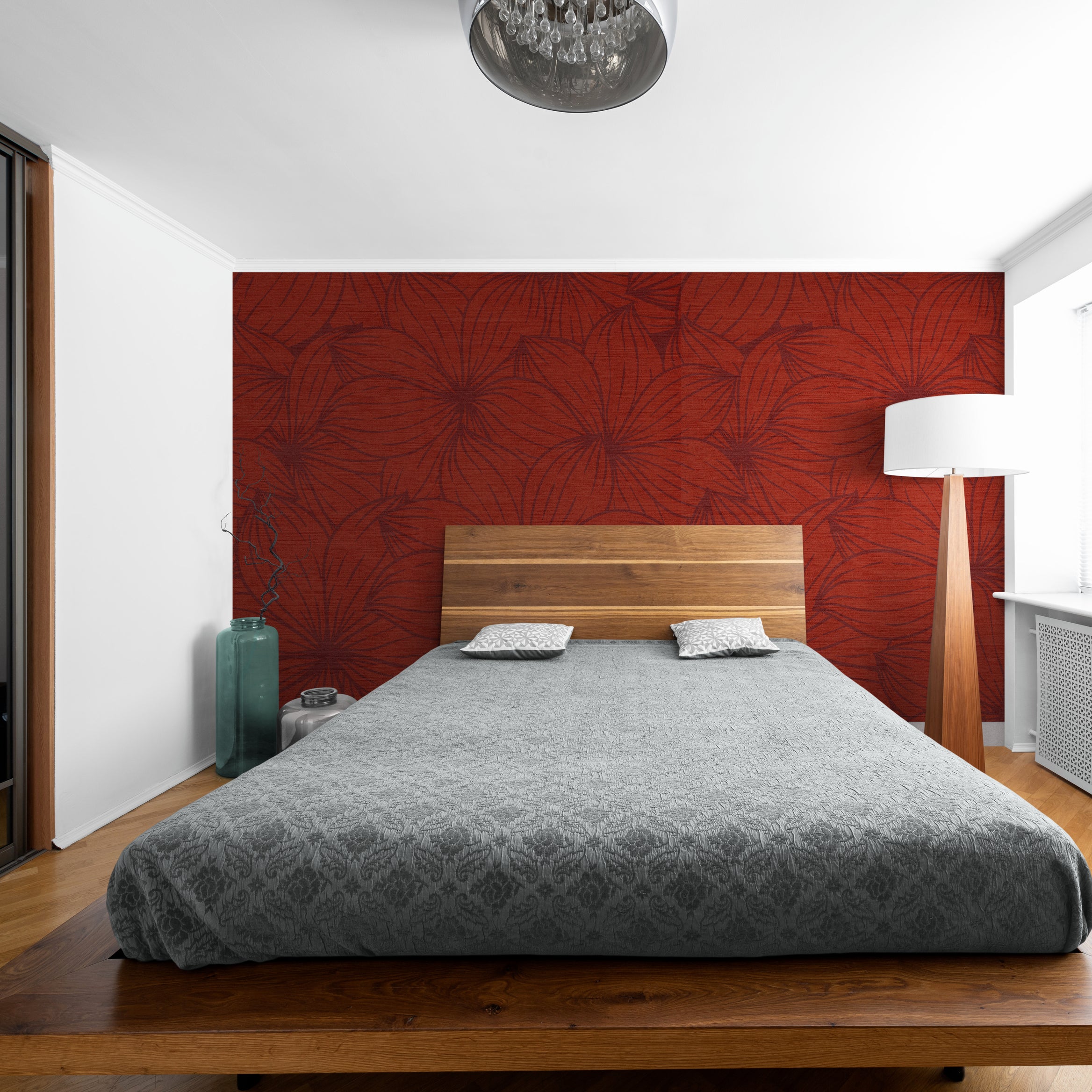 GE5003 Plumeria Grace & Gardenia Endless Mural Brick Red