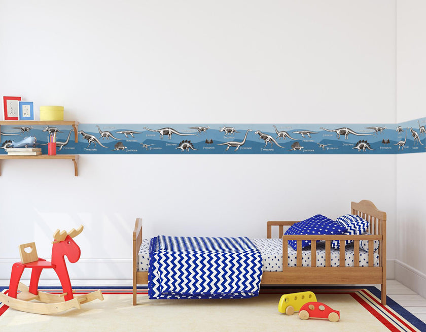 GB90243 X-Ray Dinosaurs Peel and Stick Wallpaper Border 10in or 8in Height x 15ft Long Blue Black White