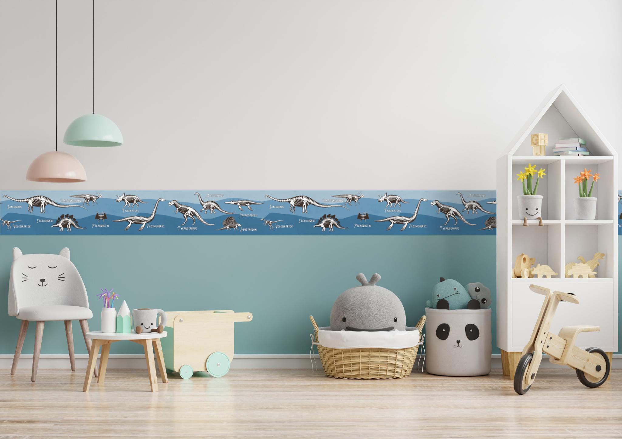 GB90243 X-Ray Dinosaurs Peel and Stick Wallpaper Border 10in or 8in Height x 15ft Long Blue Black White
