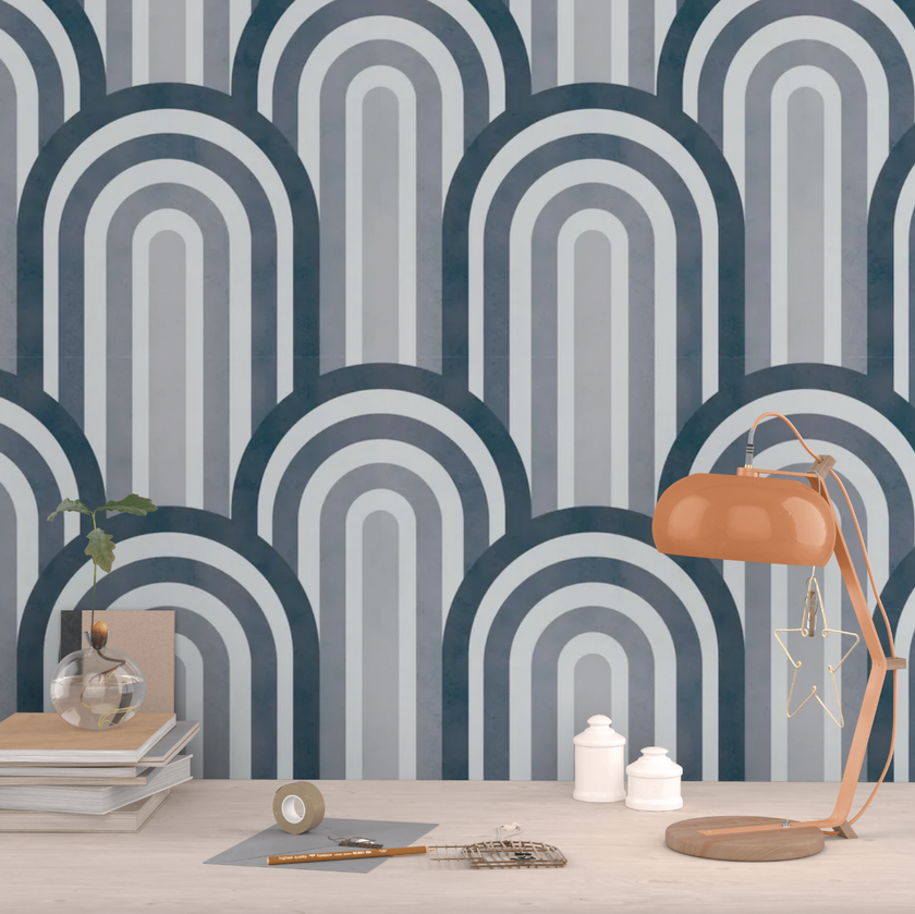 GP1036 Narrow Retro Arches Wallpaper Panels 26in Wide in Light Gray Beige