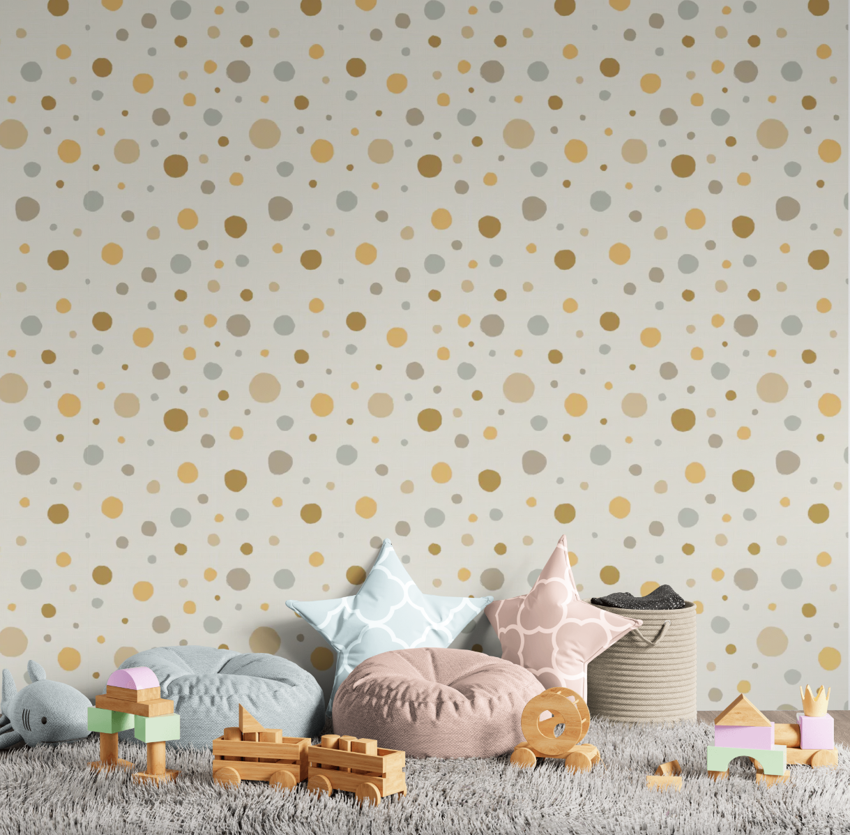 GW0011 Quirky Polka Dots Wallpaper Roll 19 inch Wide x 18 ft. Long in Beige Brown