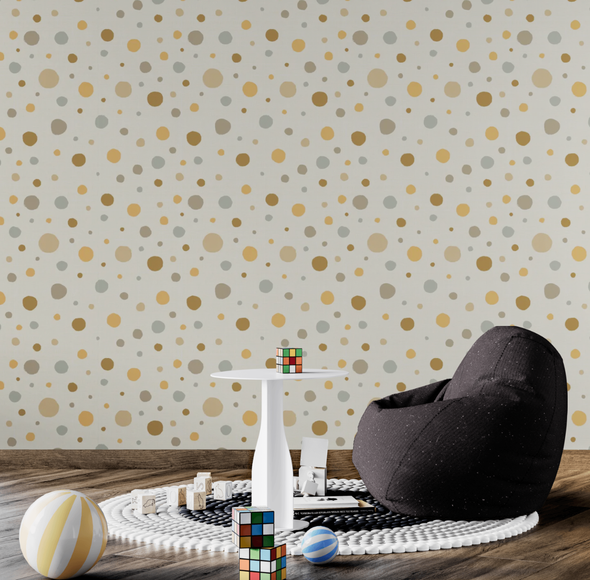 GW0011 Quirky Polka Dots Wallpaper Roll 19 inch Wide x 18 ft. Long in Beige Brown