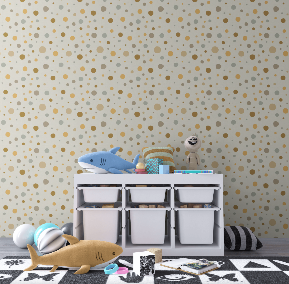 GW0011 Quirky Polka Dots Wallpaper Roll 19 inch Wide x 18 ft. Long in Beige Brown