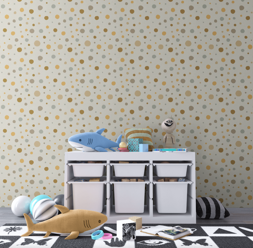 GW0011 Quirky Polka Dots Wallpaper Roll 19 inch Wide x 18 ft. Long in Beige Brown