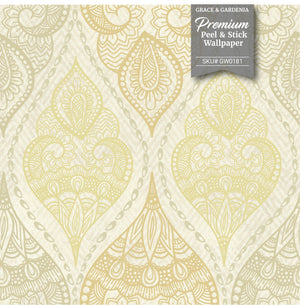 GW0173 Vintage Stone Yellow Paisley Wallpaper Panel 26in Wide