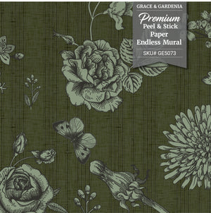 GE5071 Vintage Stripe Botanical Endless Murals Gray Off White