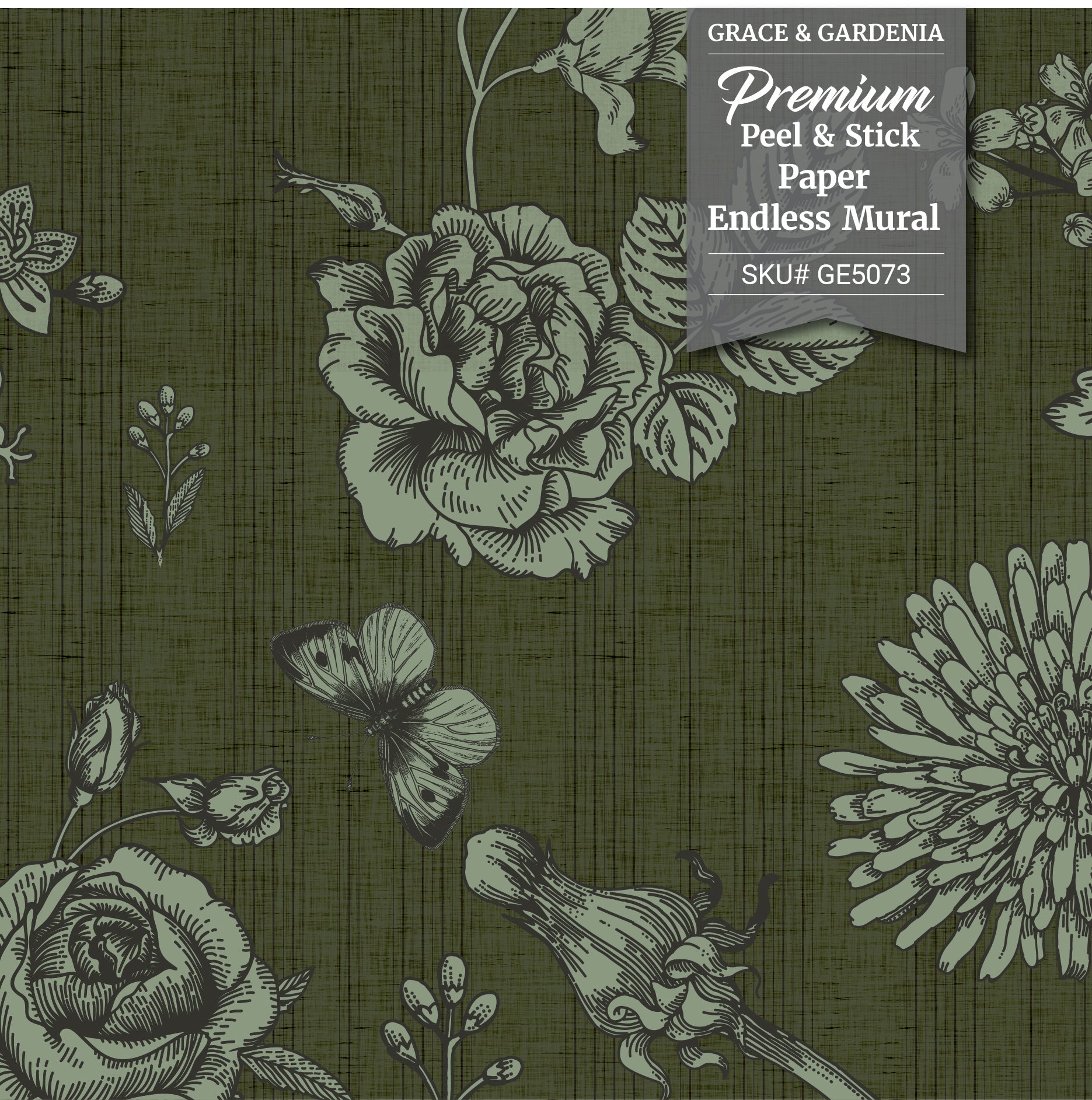 GE5071 Vintage Stripe Botanical Endless Murals Gray Off White