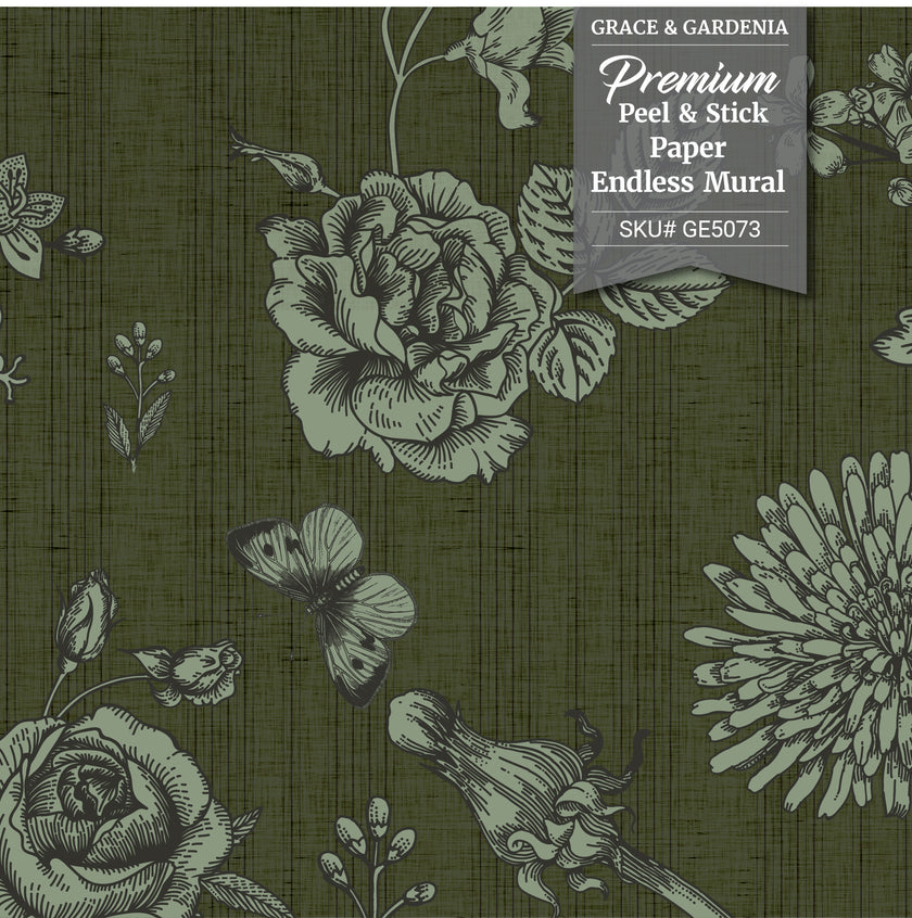 GE5071 Vintage Stripe Botanical Endless Murals Gray Off White