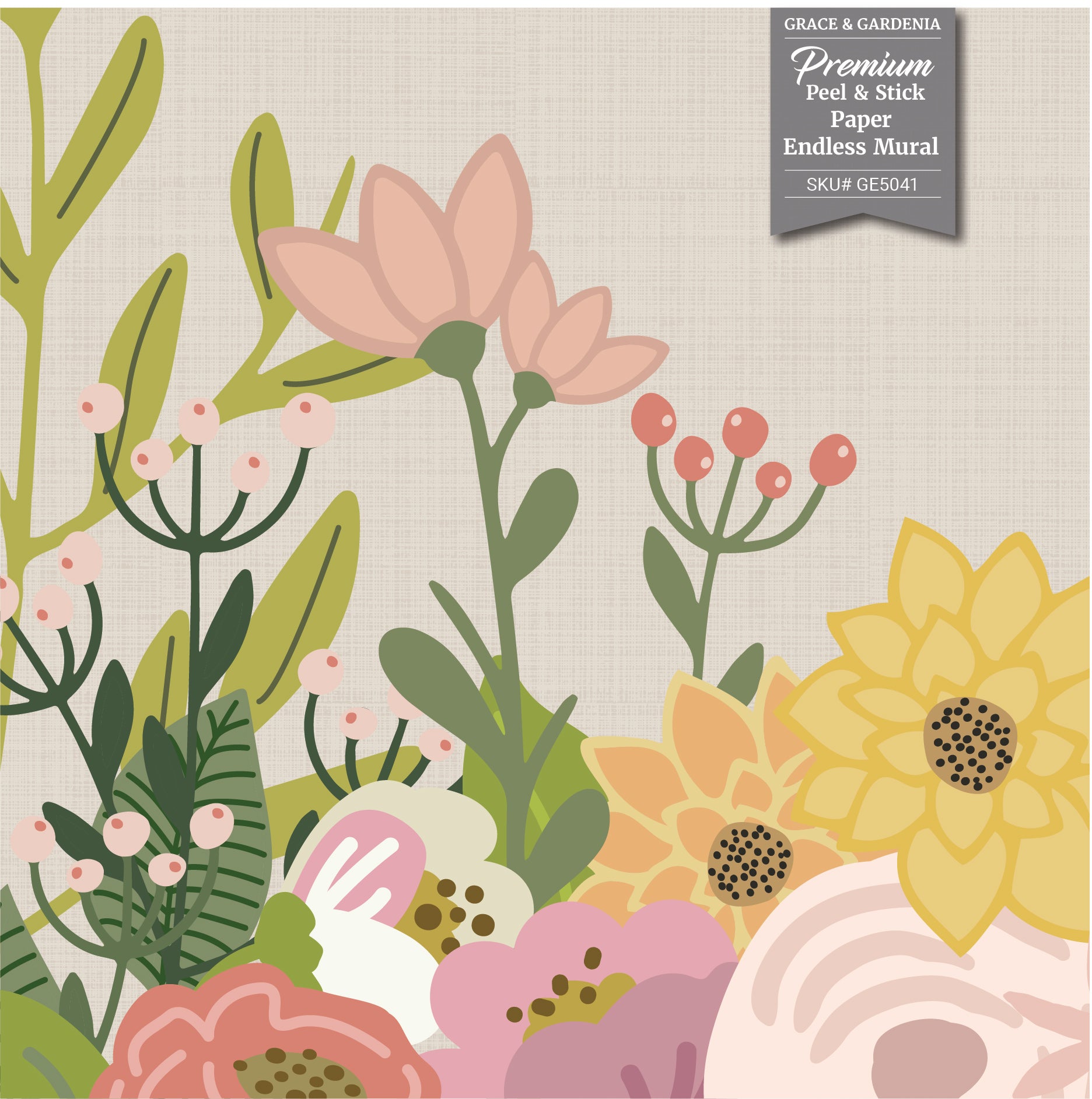GE5041 Big Blooms Grace & Gardenia Endless Mural Beige Cream Multi-color