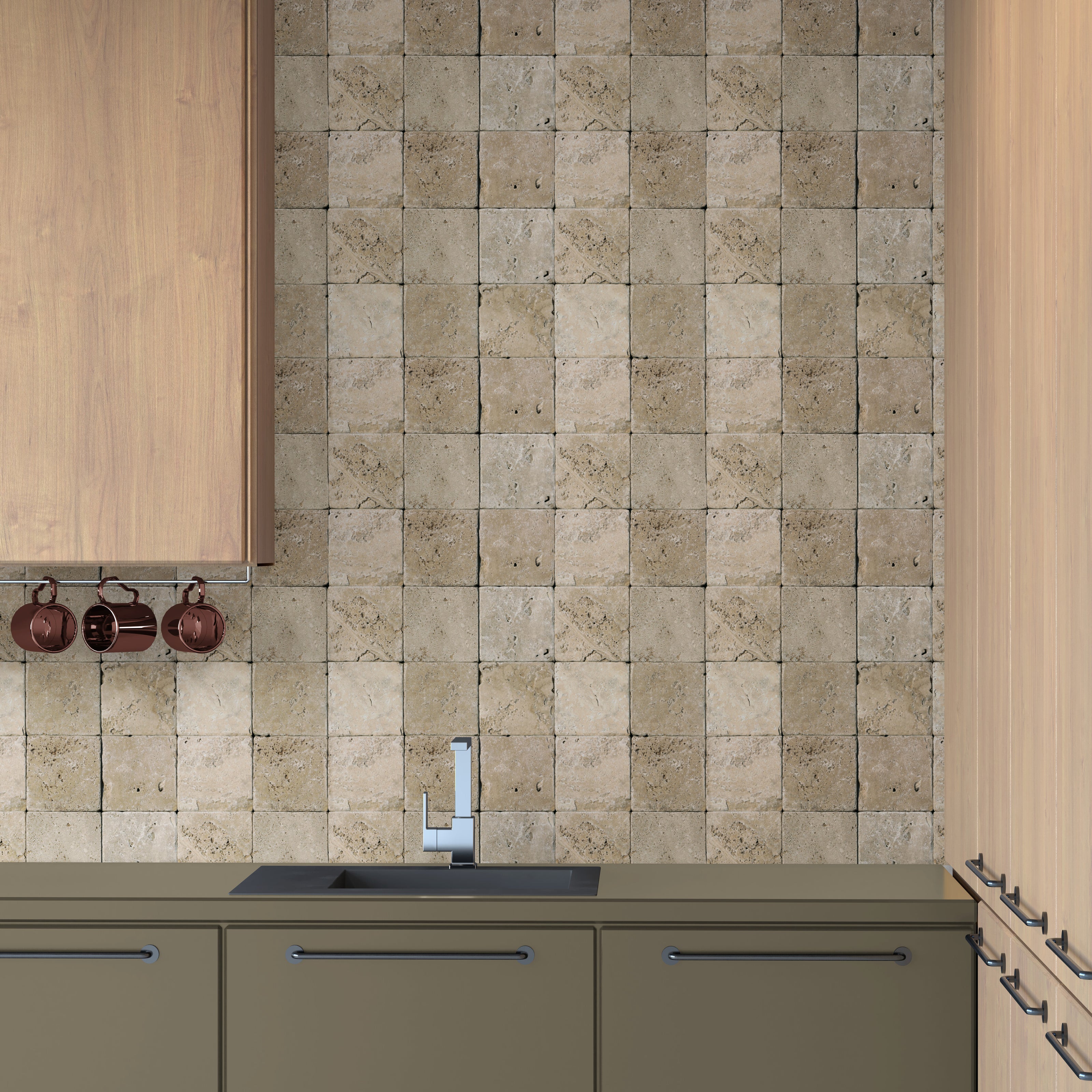 GW7121 Square tumbled Stone Wallpaper Roll 19 inch Wide x 18 ft. Long in Beige