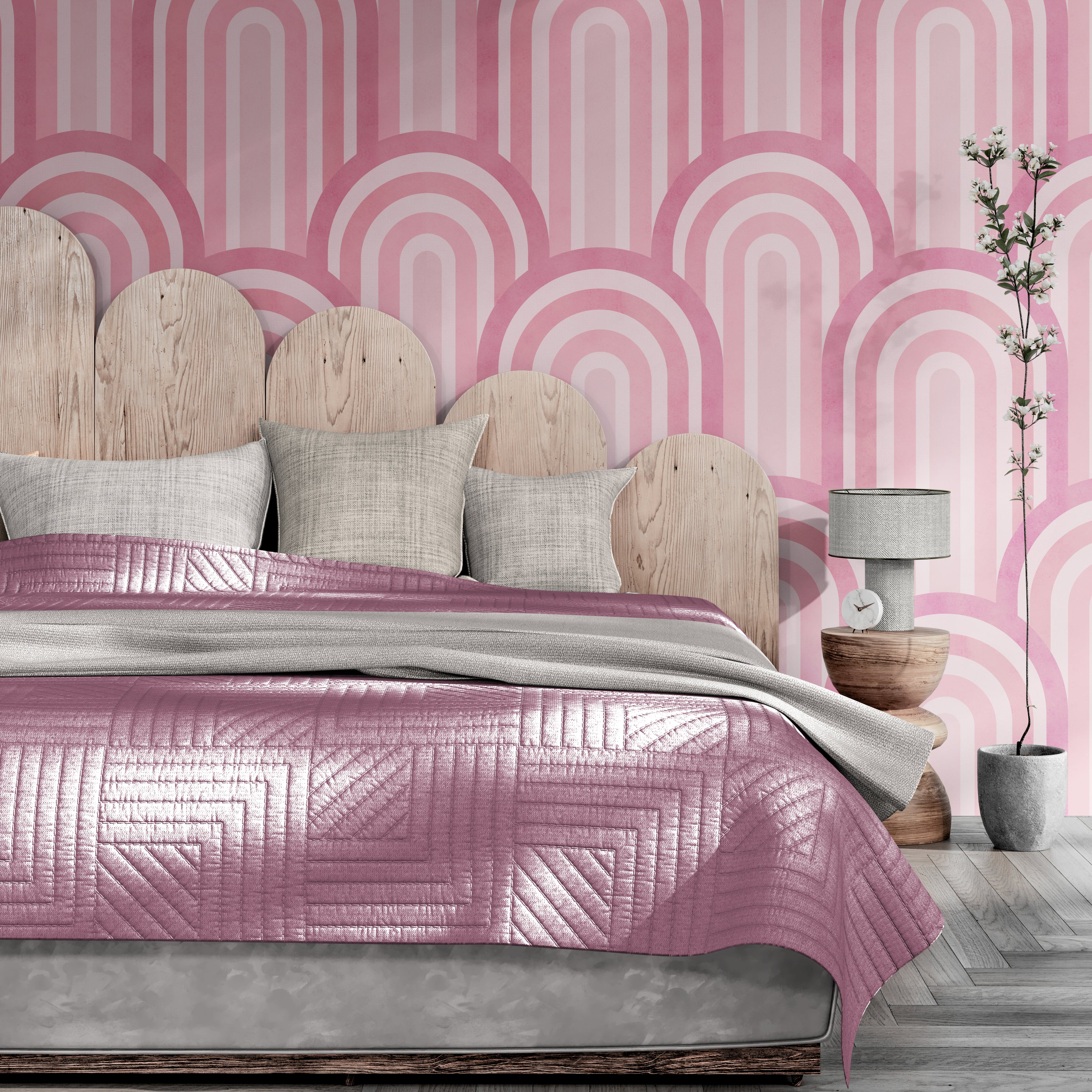 GP1034 Narrow Retro Arches Wallpaper Panels 26in Wide in Pink