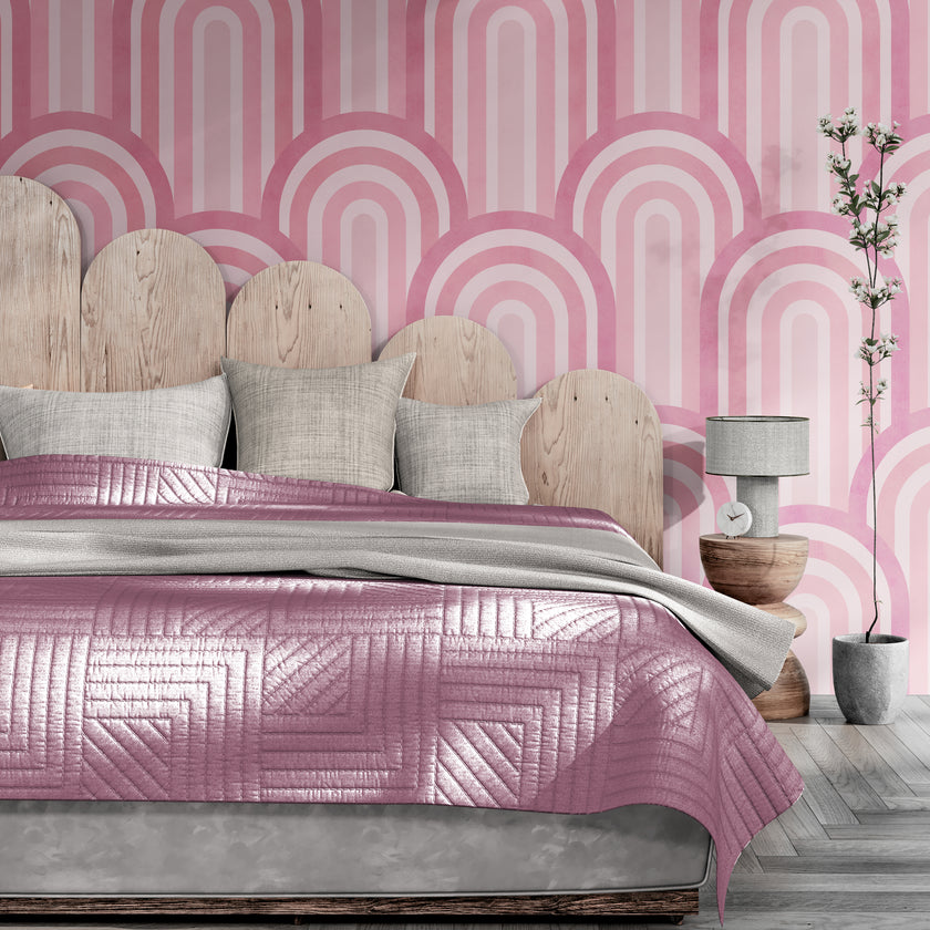 GP1034 Narrow Retro Arches Wallpaper Panels 26in Wide in Pink