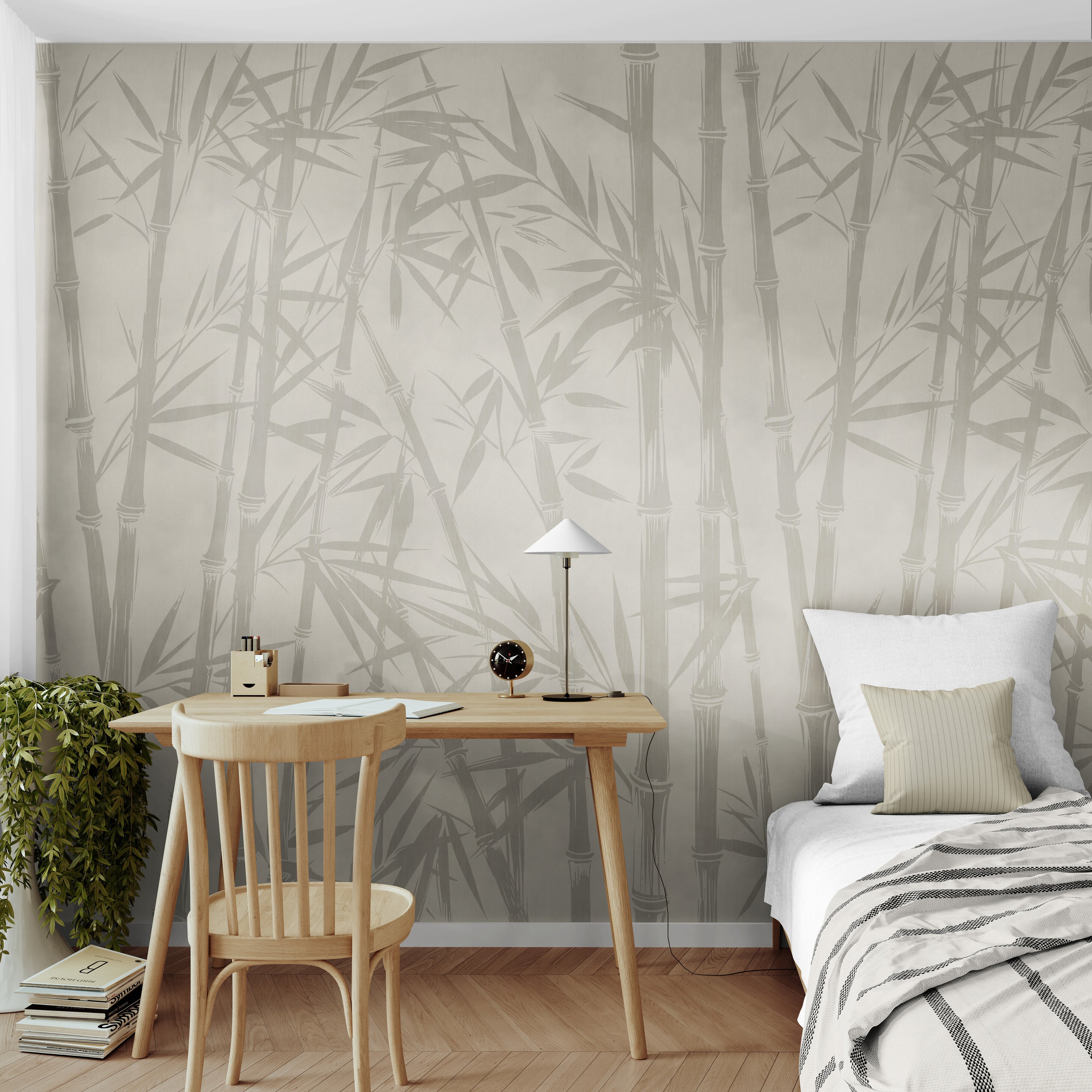 GE5102 Bamboo Serenity Endless Murals in Beige Gray 78 in width (3 panels 26”W) x 108 in height