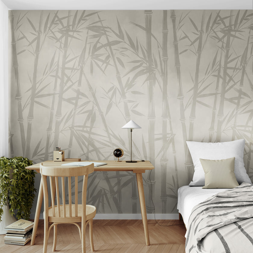 GE5102 Bamboo Serenity Endless Murals in Beige Gray 78 in width (3 panels 26”W) x 108 in height