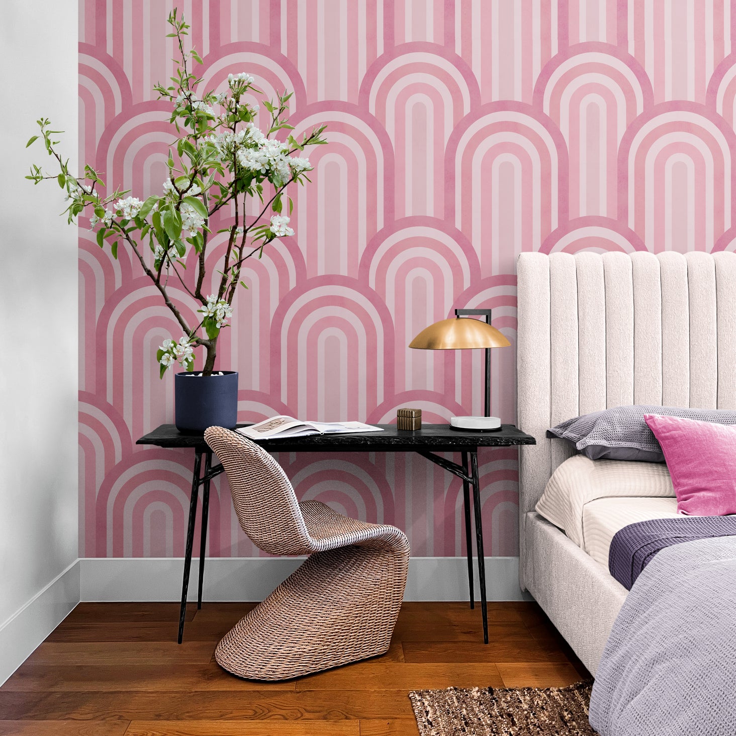 GP1034 Narrow Retro Arches Wallpaper Panels 26in Wide in Pink