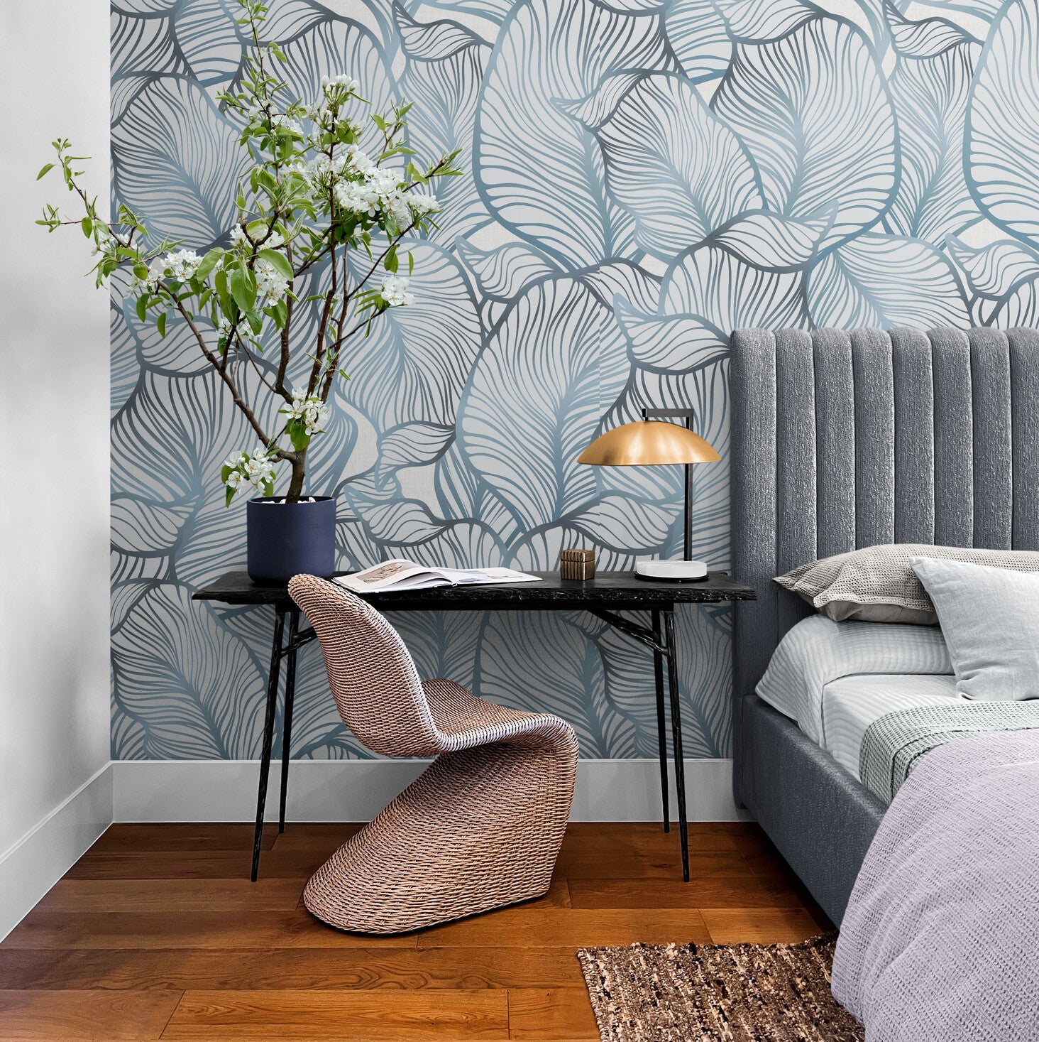 GE5111 Large Tropical herbage Endless Murals in Blue Gray