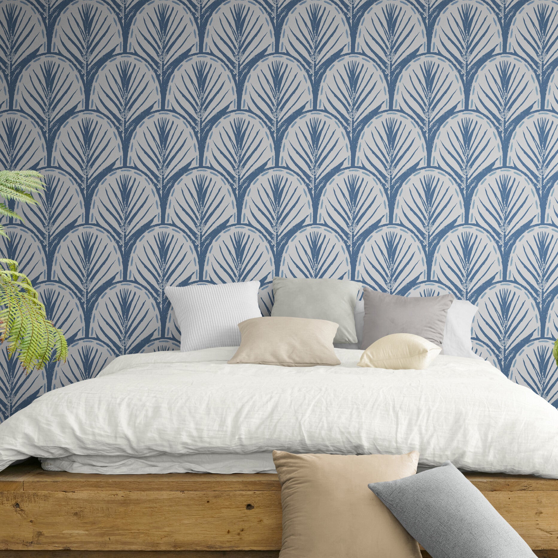 GDP5002 Fallen Feathers Premium Peel and Stick Wallpaper Panel 6 Ft High x 26 Wide in Muted Navy Soft Blue