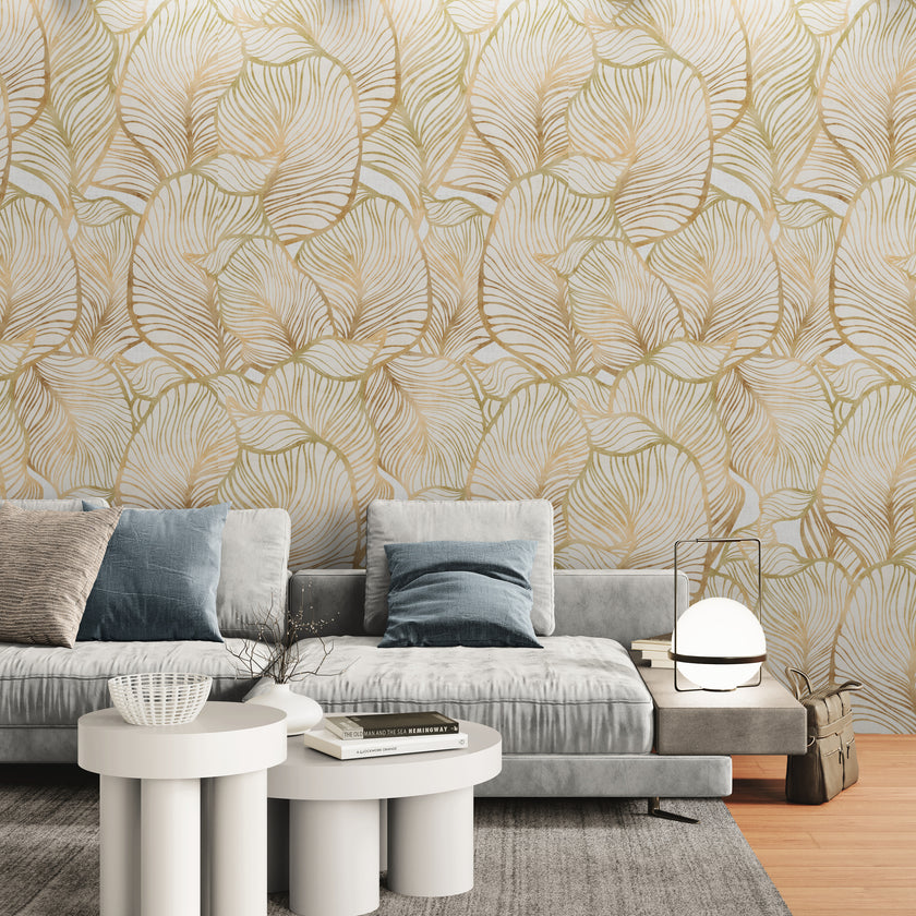 GE5110 Large Tropical herbage Endless Murals in Cream and Sand Gold