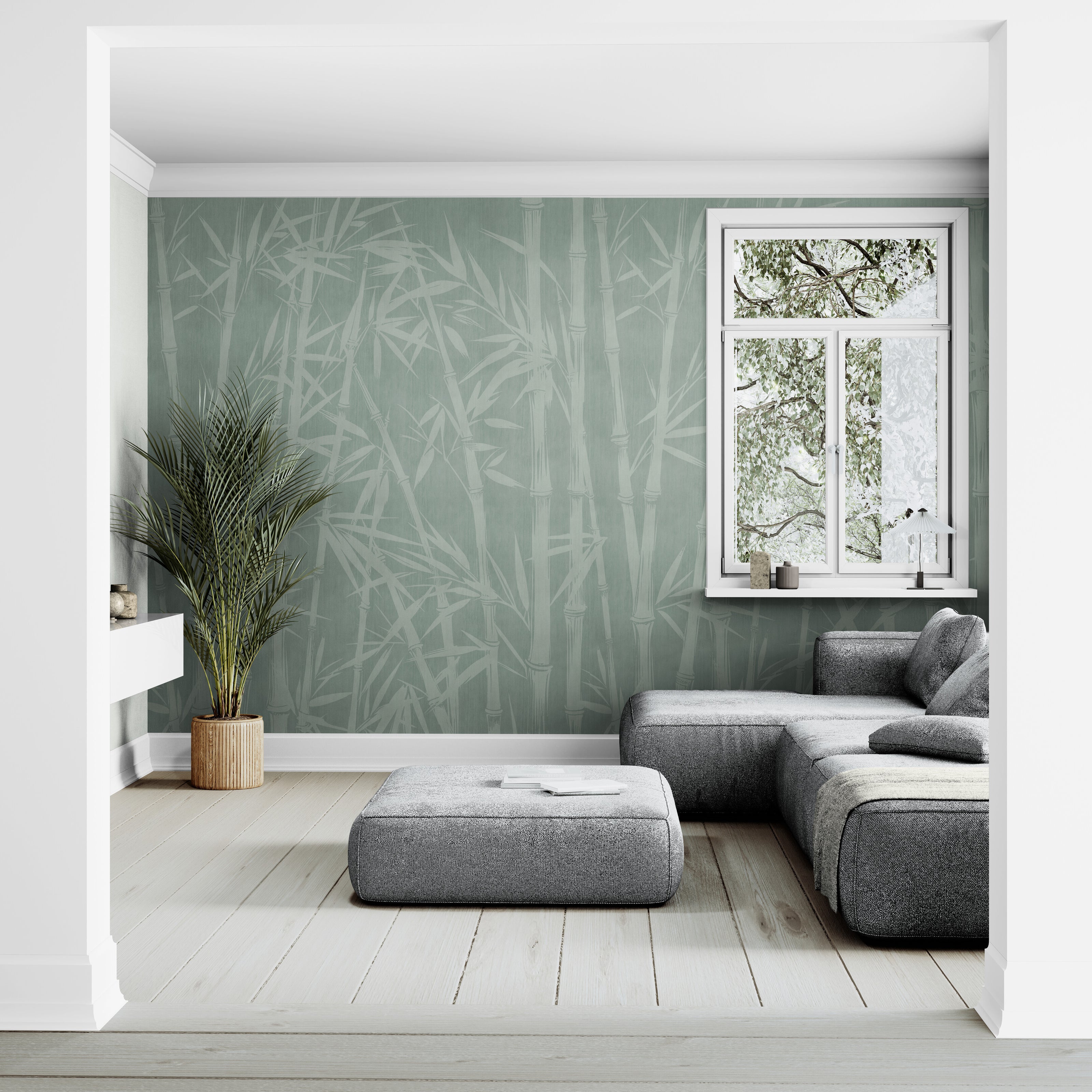 GE5101 Bamboo Serenity Endless Murals in Soft Sage Green