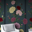 GE5080 Rose Bush Stripe Endless Murals in Dark Red Pink Yellow Navy