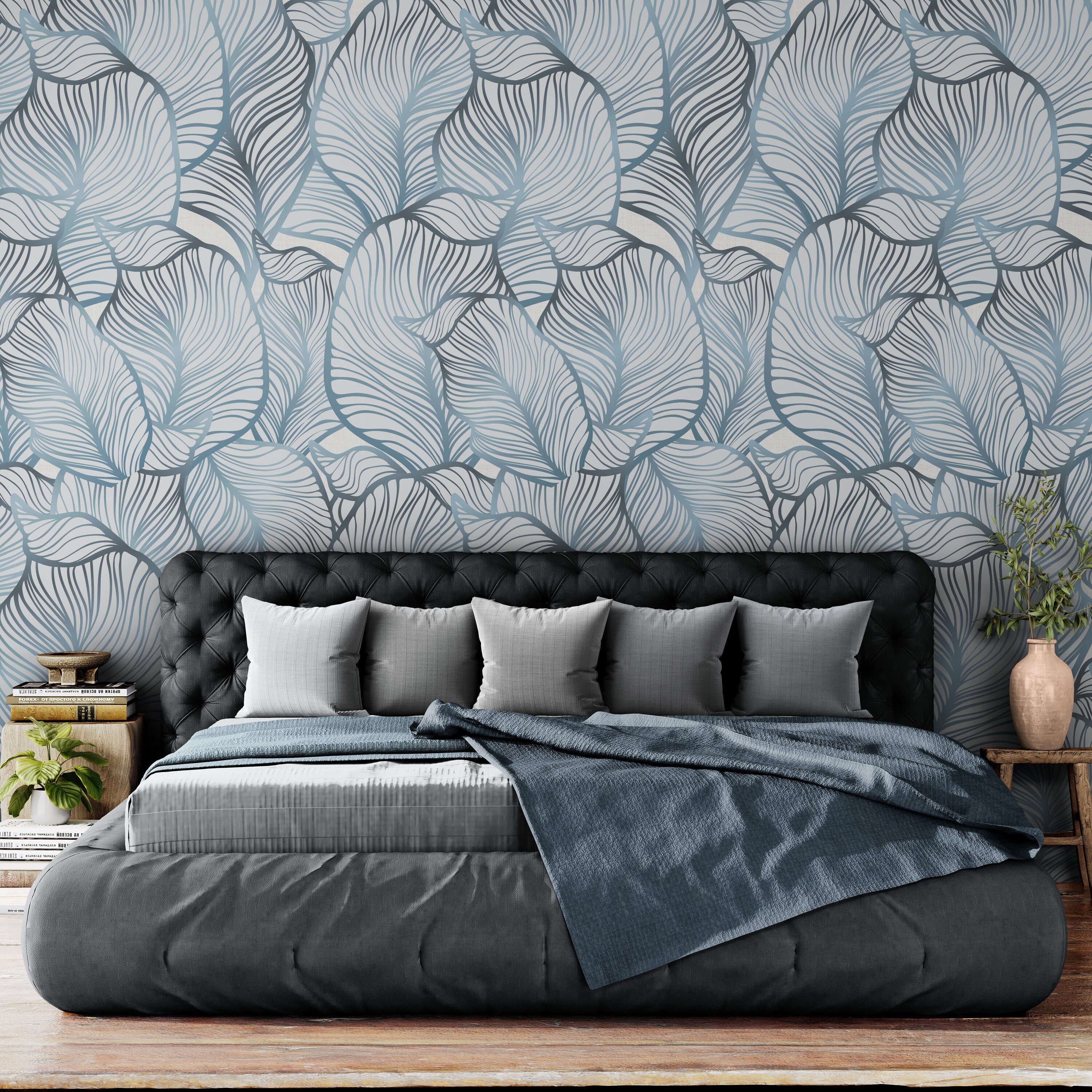 GE5110 Large Tropical herbage Endless Murals in Cream and Sand Gold