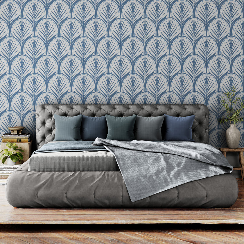 GDP5002 Fallen Feathers Premium Peel and Stick Wallpaper Panel 6 Ft High x 26 Wide in Muted Navy Soft Blue