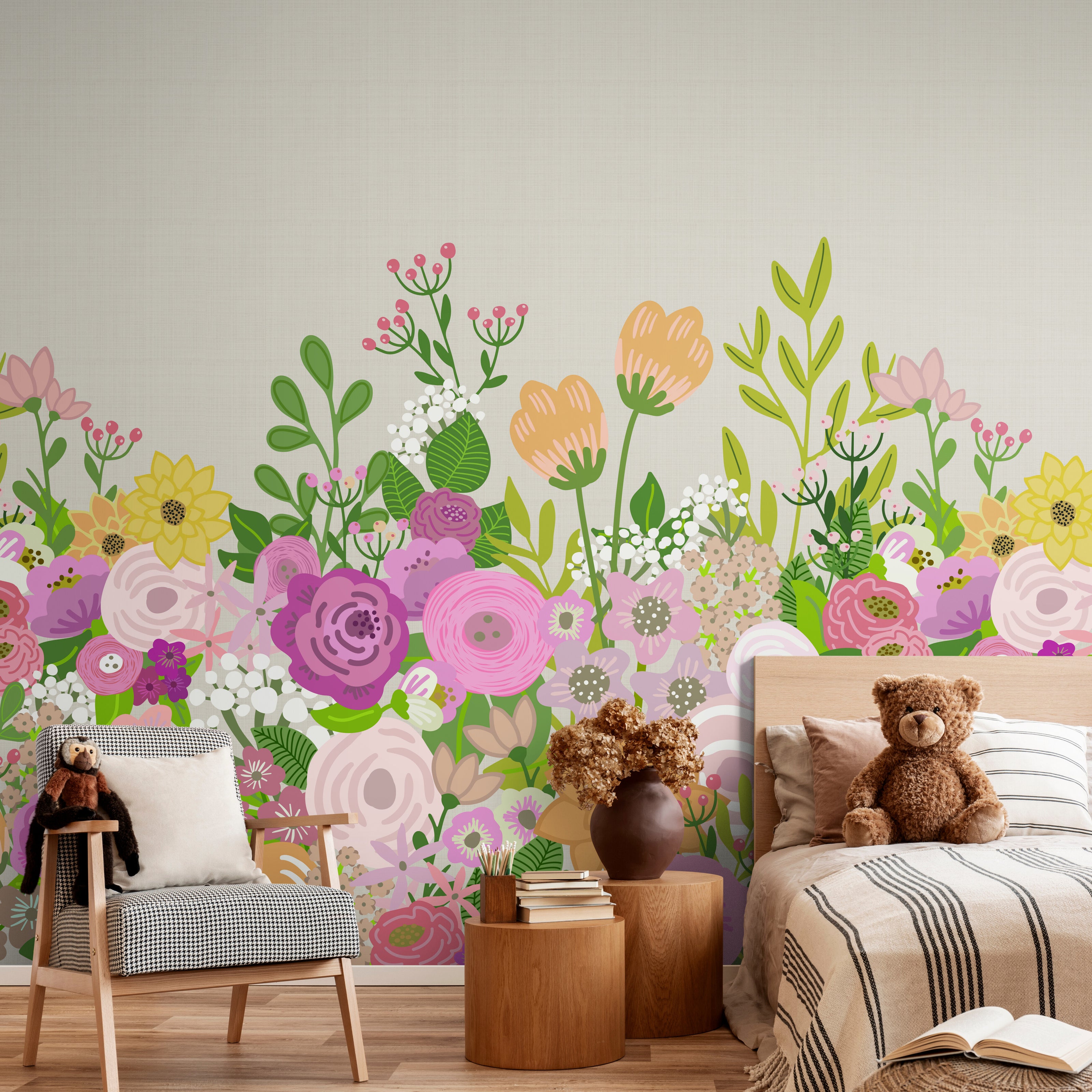 GE5041 Big Blooms Grace & Gardenia Endless Mural Beige Cream Multi-color
