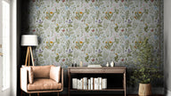 GN5041 Wildflowers and Butterflies Fine Wallpaper Roll size 26 inch Wide x 27 ft. Long, Cream/Green