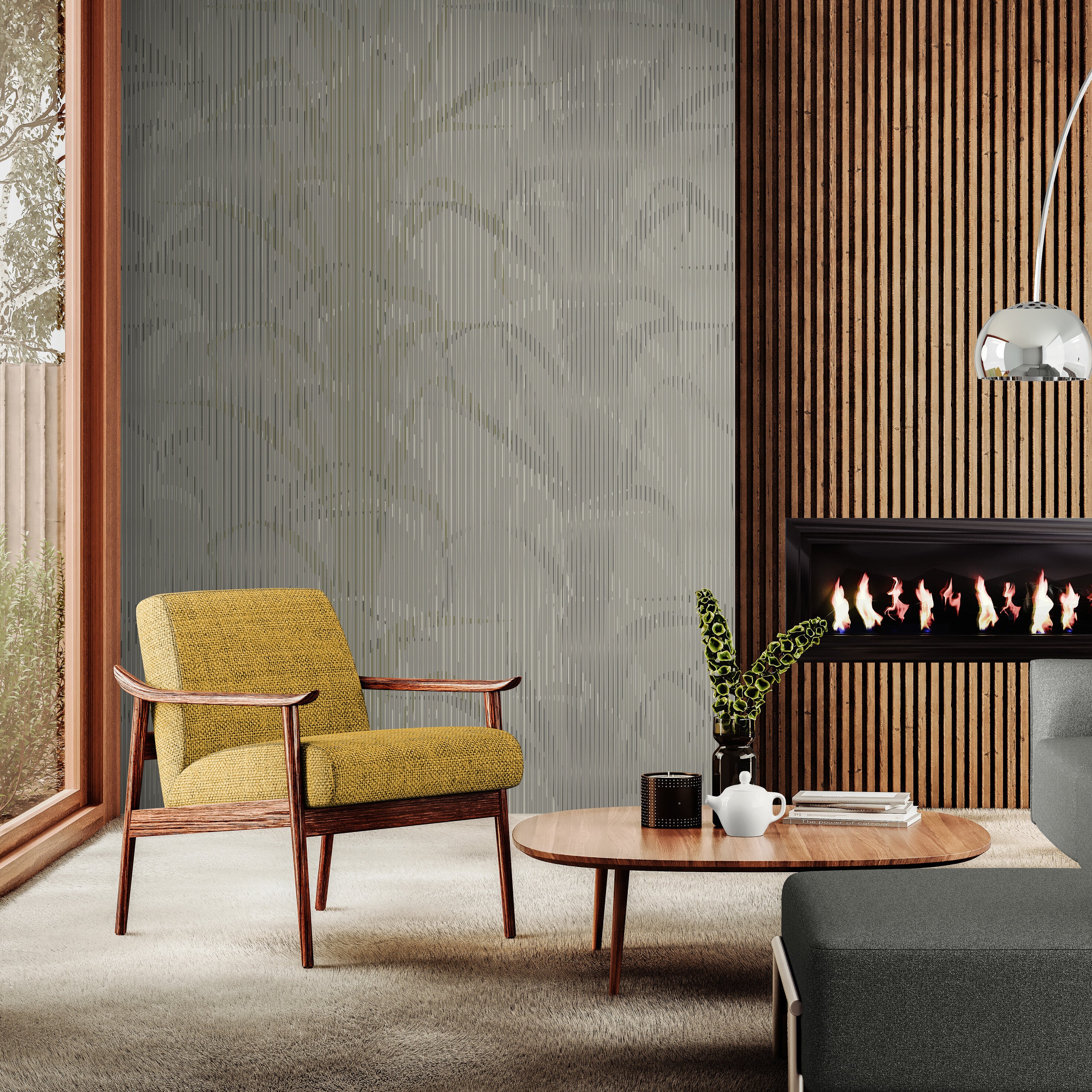 GE0020 Lenticular Foliage Endless Murals Dark Gary Brown