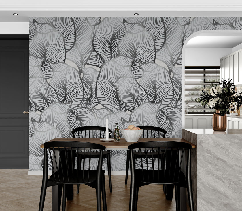 GE5112 Large Tropical herbage Endless Murals in Gray Black