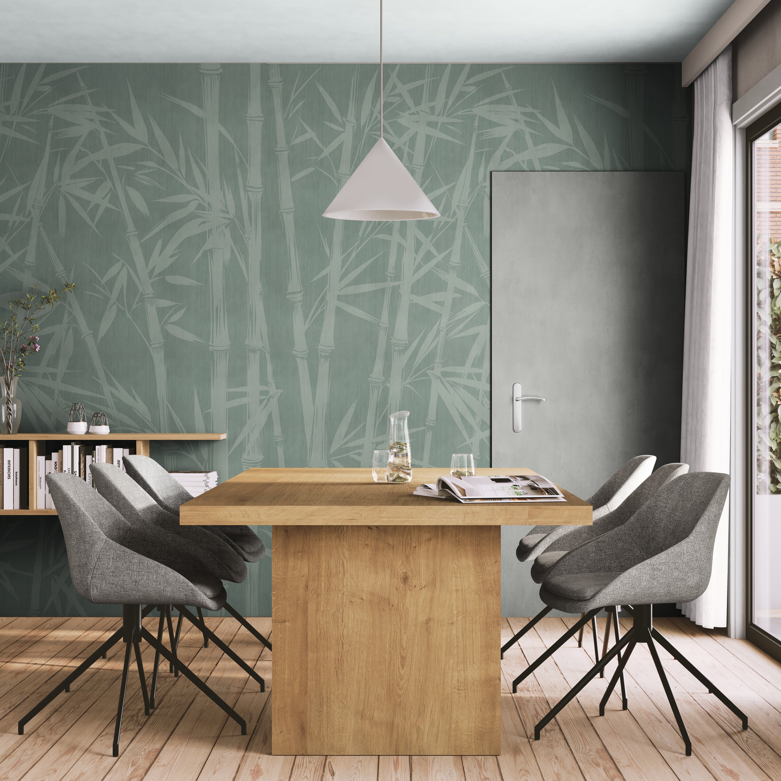 GE5101 Bamboo Serenity Endless Murals in Soft Sage Green