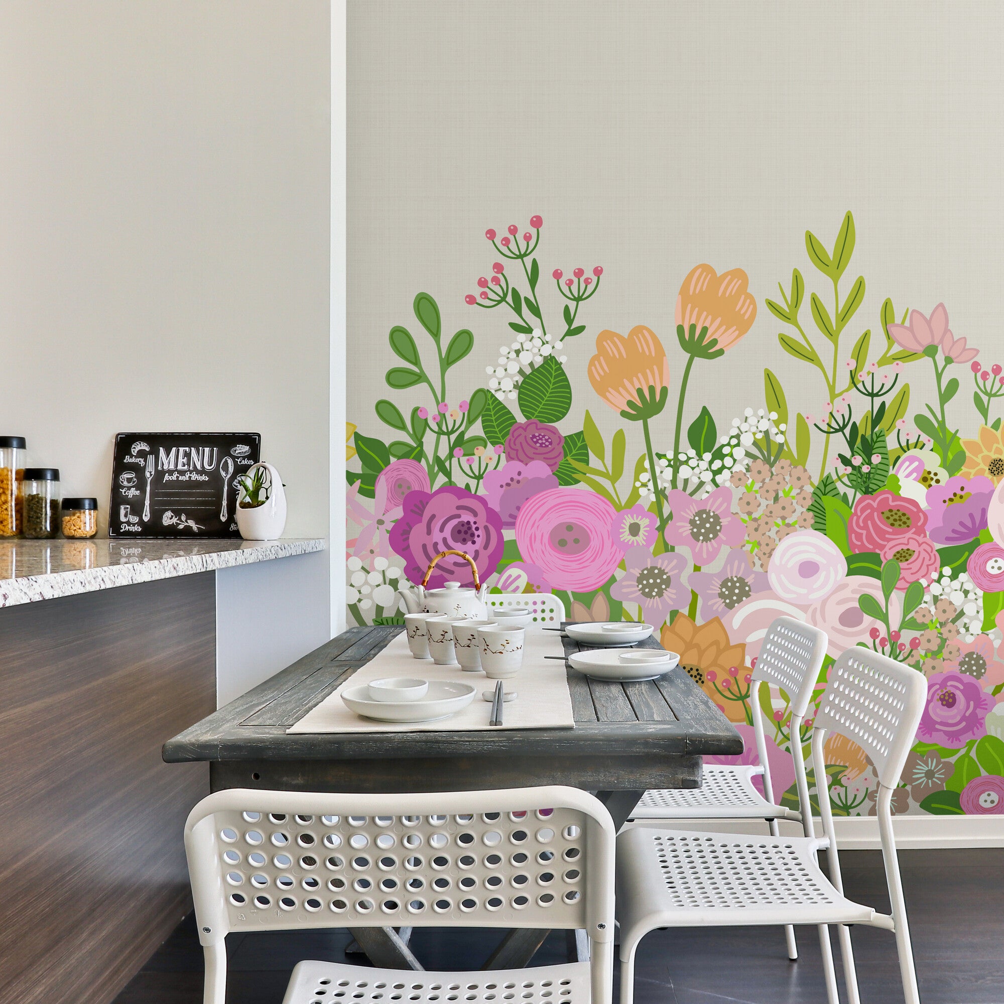 GE5041 Big Blooms Grace & Gardenia Endless Mural Beige Cream Multi-color