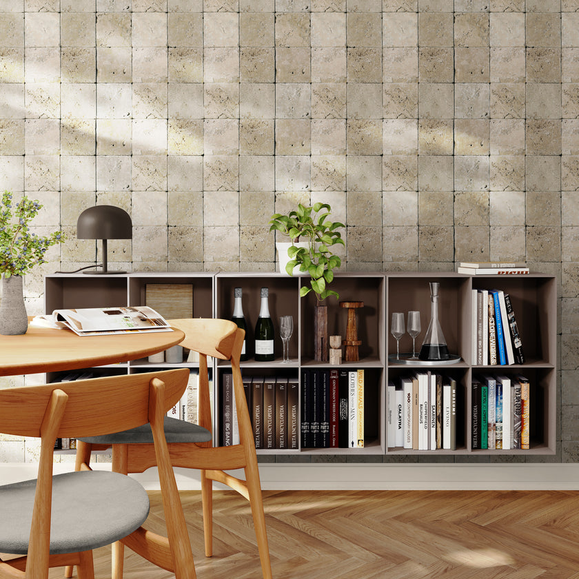 GW7121 Square tumbled Stone Wallpaper Roll 19 inch Wide x 18 ft. Long in Beige