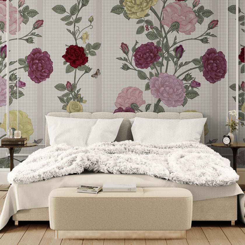 GE5082 Rose Bush Stripe Endless Mural in Beige