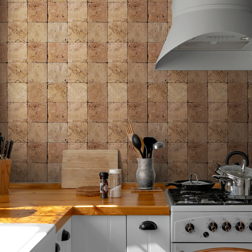 GW7120 Square Tumbled Stone Wallpaper Roll 19 inch Wide x 18 ft. Long in Clay Brown