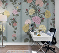 GE5081 Rose Bush Stripe Endless Murals in Pink Yellow and Light Blue