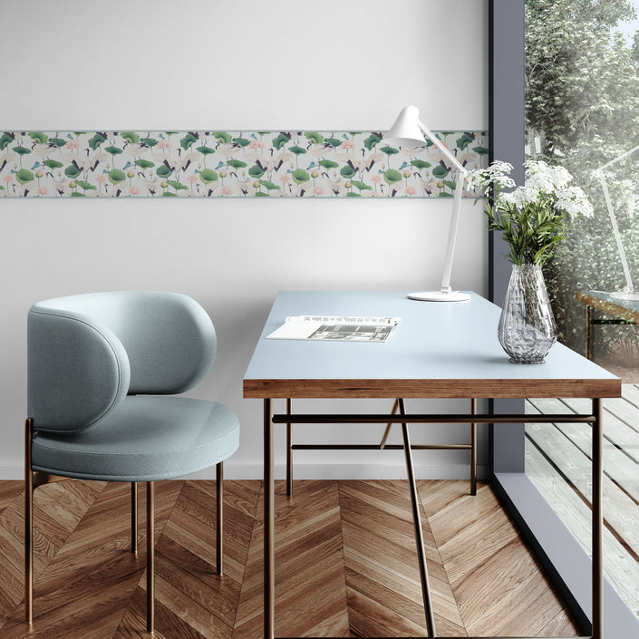 GB50042g8 Cranes and Grasshoppers Peel and Stick Wallpaper Border 10in or 8in Height x 15ft Long, Gray Green Pink