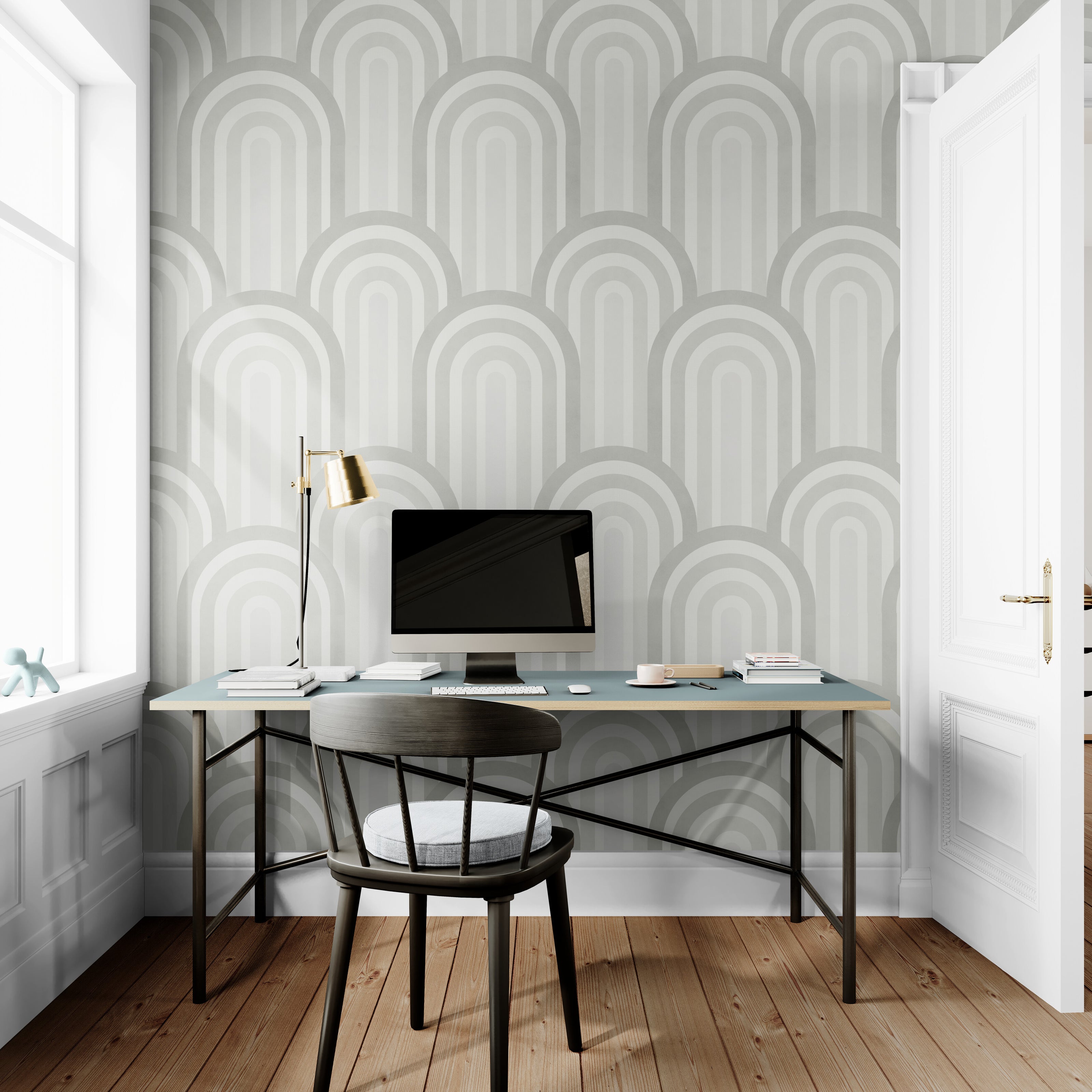 GP1034 Narrow Retro Arches Wallpaper Panels 26in Wide in Pink